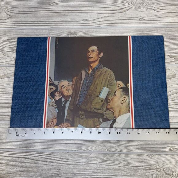 Norman Rockwell "The Four Freedoms" Laminated Placemats Set Of 4 WWII Prints 70s - Picture 14 of 15